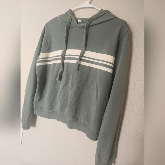 Tilly's Hoodie, Women's Size Extra Small Green/ White Stripe Crop Hoodie - Picture 5 of 7